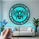 Custom Beehive Led Light Metal Wall Art Personalized Gift for Beekeepers Garden or Patio Decor