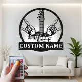 Personalized Guitar LED Sign | Custom Metal Wall Art for Studio | Musician Name Plaque | Rock Music Decor Gift for Guitarist