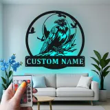 Panneau LED Personnalisé Corbeau | Décoration Murale en Métal | Décor Sauvage Rustique pour Amoureux de la Nature