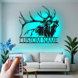 Cartel de metal LED de ciervo personalizado para amantes de la naturaleza, decoración rústica de cabaña