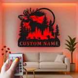 Personalized Moose Metal Sign | LED Backlit Wall Art for Cabin & Lodge Decor | Custom Hunter Name Plaque