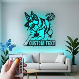 Arte da parete LED in metallo con Pastore Tedesco | Insegna personalizzata con nome del cane | Regalo commemorativo personalizzato per amanti dei cani