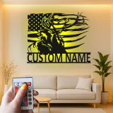 Custom Deer with American Flag Led Light Metal Wall Art Personalized Gift for Hunters Rustic Cabin Decor