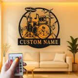 Insegna in metallo LED a forma di set di tamburi personalizzata Regalo per musicisti Decorazione per sala musica per batteristi