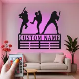 Décoration murale en métal personnalisée avec rétroéclairage LED pour joueur de baseball - Cadeau personnalisé pour les fans de sport