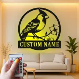 Décoration murale en métal personnalisée avec lumière LED en forme de cardinal - Cadeau pour amoureux de la nature - Décor de salon ou de jardin