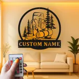 Cartel LED de camping personalizado | Arte mural de senderismo personalizado | Decoración de cabaña y regalo de aventura al aire libre