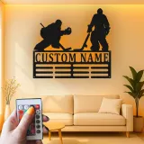 Cartel LED de jugador de hockey personalizado | Decoración mural de metal personalizada | Decoración para habitación infantil y regalo para deportistas | Luz RGB