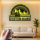 Cartel de metal personalizado de motosierra y hoja de sierra con luz LED regalo para leñador o carpintero decoración de taller