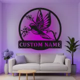Insegna in metallo personalizzata con uccello e fiori e luce LED regalo per amanti della natura decorazione per camera da letto o soggiorno