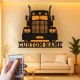 Cartel de Metal de Camión Semi Personalizado | Arte de Pared LED Personalizado para Camioneros | Decoración de Garaje de Gran Camión Regalo para Él