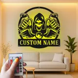 Plaque en métal Faucheuse à moto | Décoration murale LED personnalisée | Plaque motard sur mesure pour garage et man cave