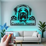 Cartel de metal LED personalizado de Mastín, regalo para amantes de los perros, decoración para sala de estar o vestíbulo