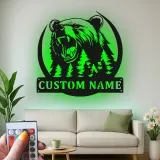 Décoration murale en métal LED personnalisée Forêt d'Ours - Cadeau pour amoureux de la nature - Décor de chalet