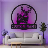 Insegna in metallo personalizzata con luce LED per famiglia di cervi - Regalo personalizzato per amanti della natura, decorazione per cabin rustica