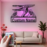 Décoration murale en métal personnalisée avec ptérodactyle et rétroéclairage LED - Cadeau dinosaure pour chambre d'enfants ou salle de jeux