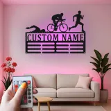 Insegna in metallo personalizzata Triathlon con luce LED regalo personalizzato per atleti decorazione per home gym per triatleti