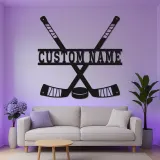 Cartel personalizado de hockey con nombre | Decoración mural de metal LED para sala de juegos | Regalo personalizado para jugador de hockey | Decoración para cueva del hombre