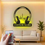 Insegna LED per Cuffie Personalizzata | Insegna in Metallo per Studio DJ | Regalo per Amanti della Musica | Decorazione Soundwave
