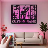 Decorazione murale in metallo personalizzata con alce maschio | Insegna da baita illuminata LED | Arredo rustico da bosco | Regalo personalizzato