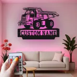 Cartel de metal LED de camión volquete personalizado, regalo de construcción para él, decoración de garaje o man cave