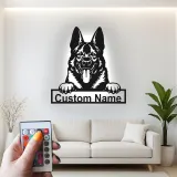 Insegna LED personalizzata con Pastore Tedesco | Arte da parete con nome del cane | Decorazione in metallo retroilluminata per ingresso | Regalo per amanti dei cani