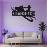 Insegna LED personalizzata per donna in motoslitta | Decorazione murale in metallo su misura | Regalo invernale per lei | Silhouette rider