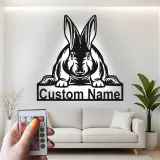 Realistic Rabbit LED Sign | Custom Metal Name Plaque for Nursery | Personalized Bunny Wall Art | Animal Lover Gift
