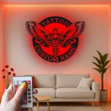 Custom Death's Head Moth LED Sign | Layered Metal Wall Art | Tattoo Studio Decor | Gothic Home Aesthetic | Personalized Business Logo