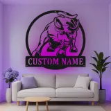 Insegna in metallo personalizzata con luce LED a forma di toro, regalo per allevatori, decorazione rustica per il soggiorno