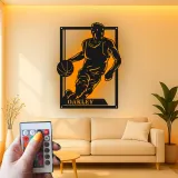 Custom Basketball Player Led Light Metal Wall Art Personalized Sports Gift for Athletes Game Room Decor