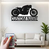 Insegna metallica personalizzata Cafe Racer | Arte murale LED per moto | Arredo garage personalizzato e regalo per biker