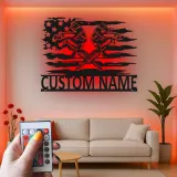 Décoration murale en métal personnalisée avec clés à molette et drapeau américain rétroéclairé - Cadeau pour mécanicien