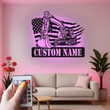 Décoration murale en métal LED personnalisée pour excavateur - Cadeau pour travailleurs de la construction - Décor de garage ou de bureau