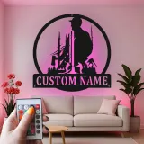 Lumberjack Silhouette Metal Sign | Custom LED Name Art | Rustic Cabin Decor & Woodsman Gift