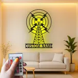 Personalisierte Metall-Schild eines Funkmastes | LED Vintage Broadcasting Kunst | Individuelles Geschenk für Funkamateur | Retro Studio Wanddekoration