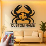 Custom Crab Beach Scene Led Light Metal Wall Art Coastal Gift for Beach Lovers Nautical Decor for Living Room