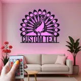 Cartel de metal personalizado con luz LED de pavo real, regalo para decoración del hogar, acento para salón o dormitorio