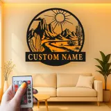 Custom Desert Landscape Led Light Metal Wall Art Personalized Gift for Nature Lovers Living Room Southwestern Decor