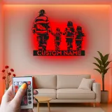 Insegna personalizzata per famiglia di vigili del fuoco | Arte murale LED in metallo | Regalo su misura per papà pompiere | Arredo per caserma