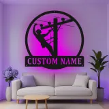 Cartel de metal LED de lineman personalizado, regalo para electricistas, decoración de garaje o taller