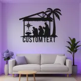 Panneau LED personnalisé de crèche | Art mural en métal pour Noël | Décor religieux de fête | Idée cadeau pour famille chrétienne