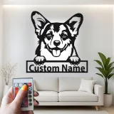 Décoration murale en métal LED personnalisée Corgi - Cadeau pour amoureux des chiens - Décor pour salon