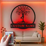Insegna in metallo LED personalizzata Yoga Posizione Albero regalo per amanti dello yoga