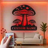 Psychedelisches Pilz-Trio LED-Schild | Personalisiertes Metallschild | Vintage Pilz-Dekor für das Schlafzimmer | Geschenk für Naturfreunde