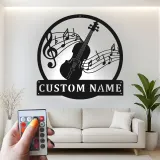 Insegna in metallo LED personalizzata con note musicali di violino - Regalo per musicisti, decorazione per studio o sala musica