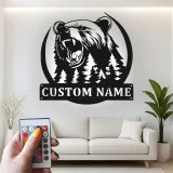Décoration murale en métal LED personnalisée Forêt d'Ours - Cadeau pour amoureux de la nature - Décor de chalet