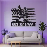 Panneau LED personnalisé pour pompier | Décoration murale en métal personnalisée avec drapeau américain | Cadeau patriotique pour pompier | Décor de caserne