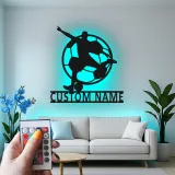 Cartel LED de Jugador de Fútbol Personalizado | Decoración Mural de Metal Personalizada | Decoración para Habitaciones de Atletas y Regalo para Niños | Placa de Nombre Iluminada para Bar Deportivo