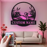 Decoración mural LED de pelícano | Cartel de metal personalizado con nombre para casas costeras | Silueta náutica de ave | Decoración para casa de playa